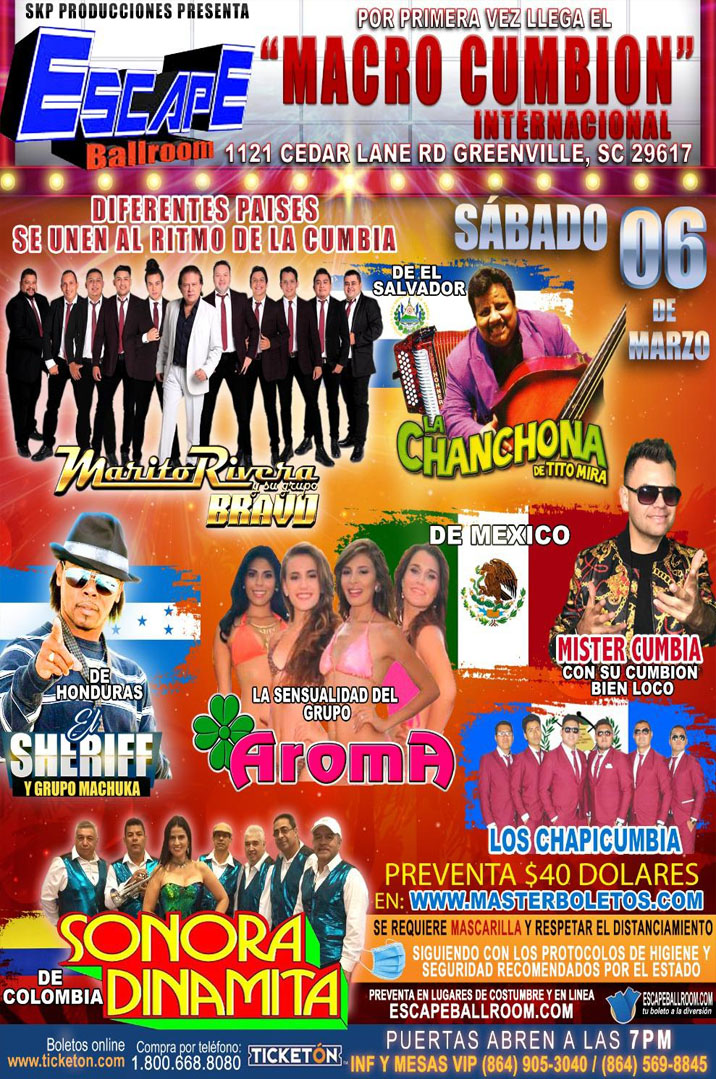 Marito Rivera, La Chanchona, El Sheriff, Grupo Aroma, Mister Cumbia,  Los Chapicumbia y La Sonora Dinamita